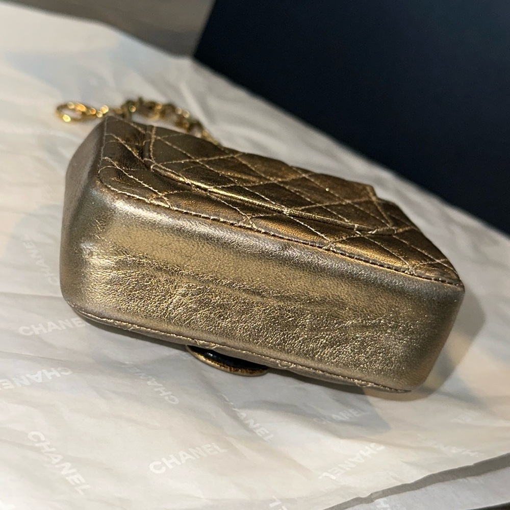 CHANEL Vintage Leather Classic Flap Micro Bag Pouch in Gold - Picture 7 of 16